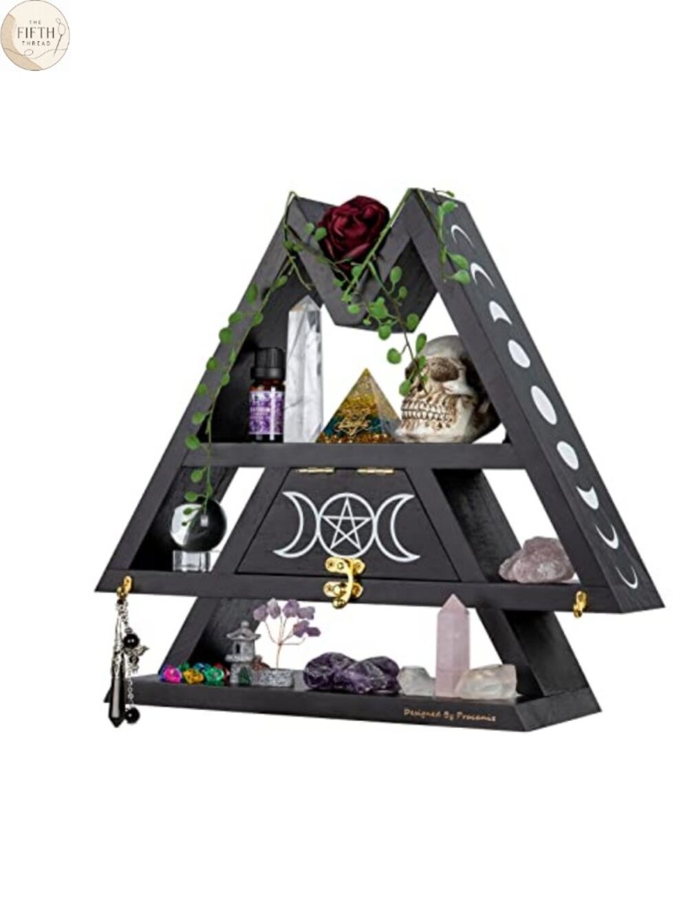 Crystal Shelf Wall Desktop Flap Drawer Hooks Wood Witchy Moon Decor